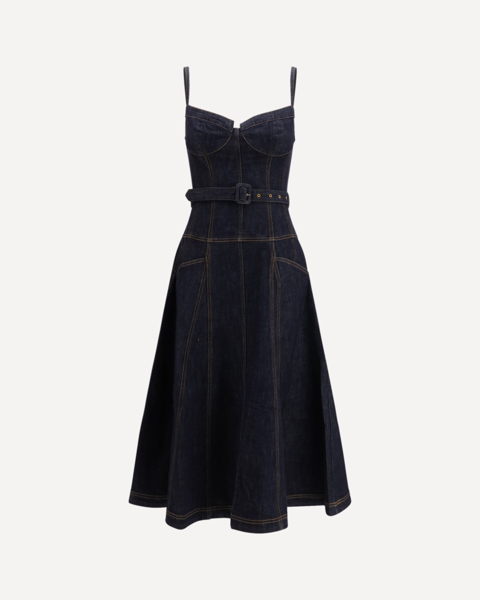 SELF-PORTRAIT Denim flared midi Dress Female 10