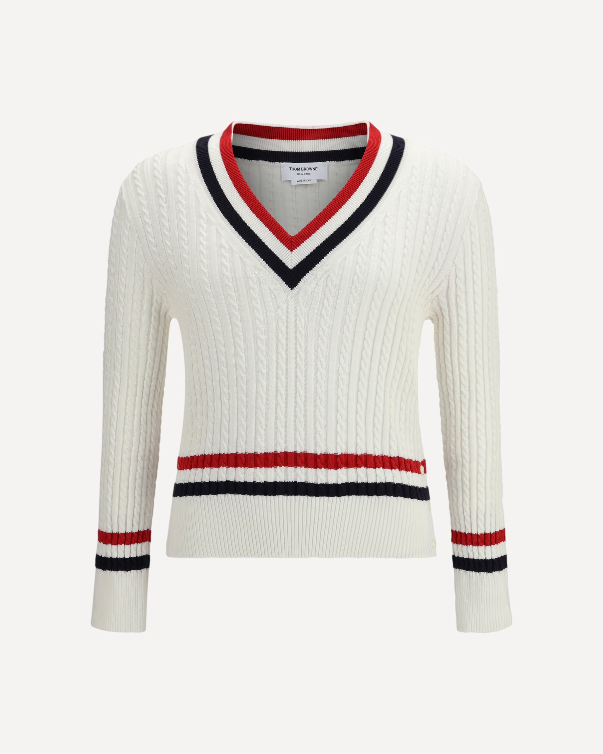 THOM BROWNE Intarsia cable-knit V-neck Sweater Male 4
