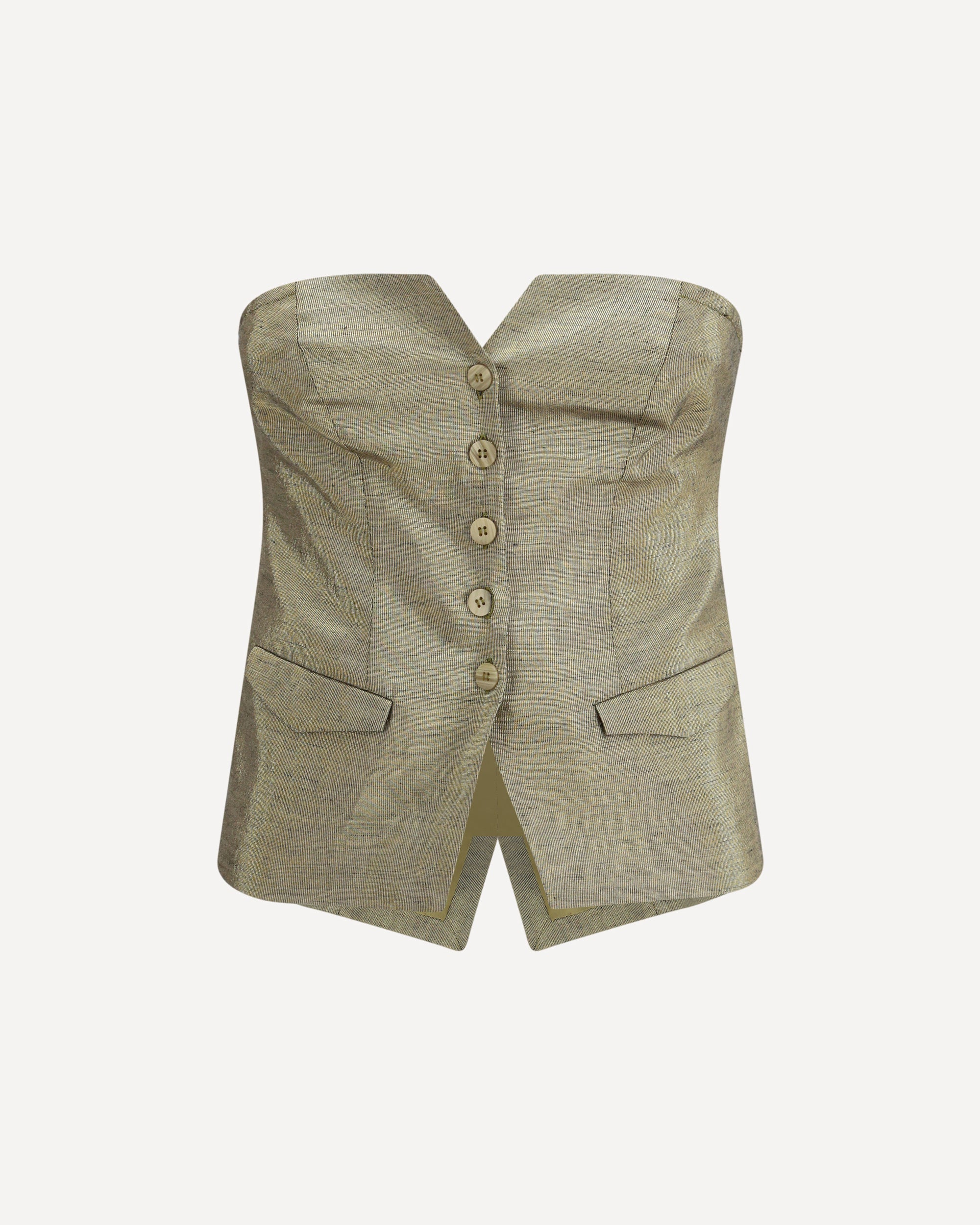 FORTE_FORTE Lurex Linen Bustier Top with front button closure Female II