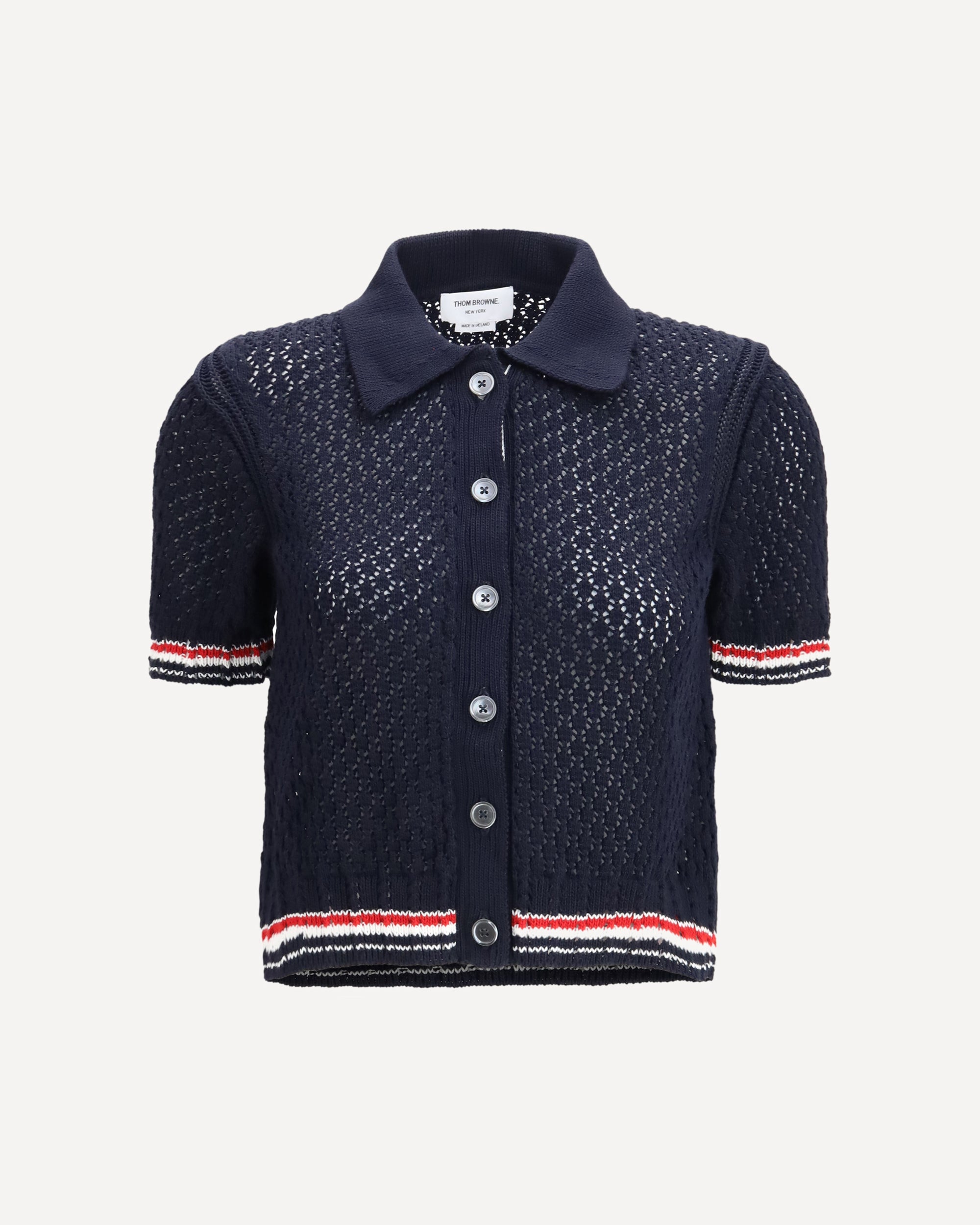 THOM BROWNE Hector Pointelle short-sleeve Cardigan Female 42