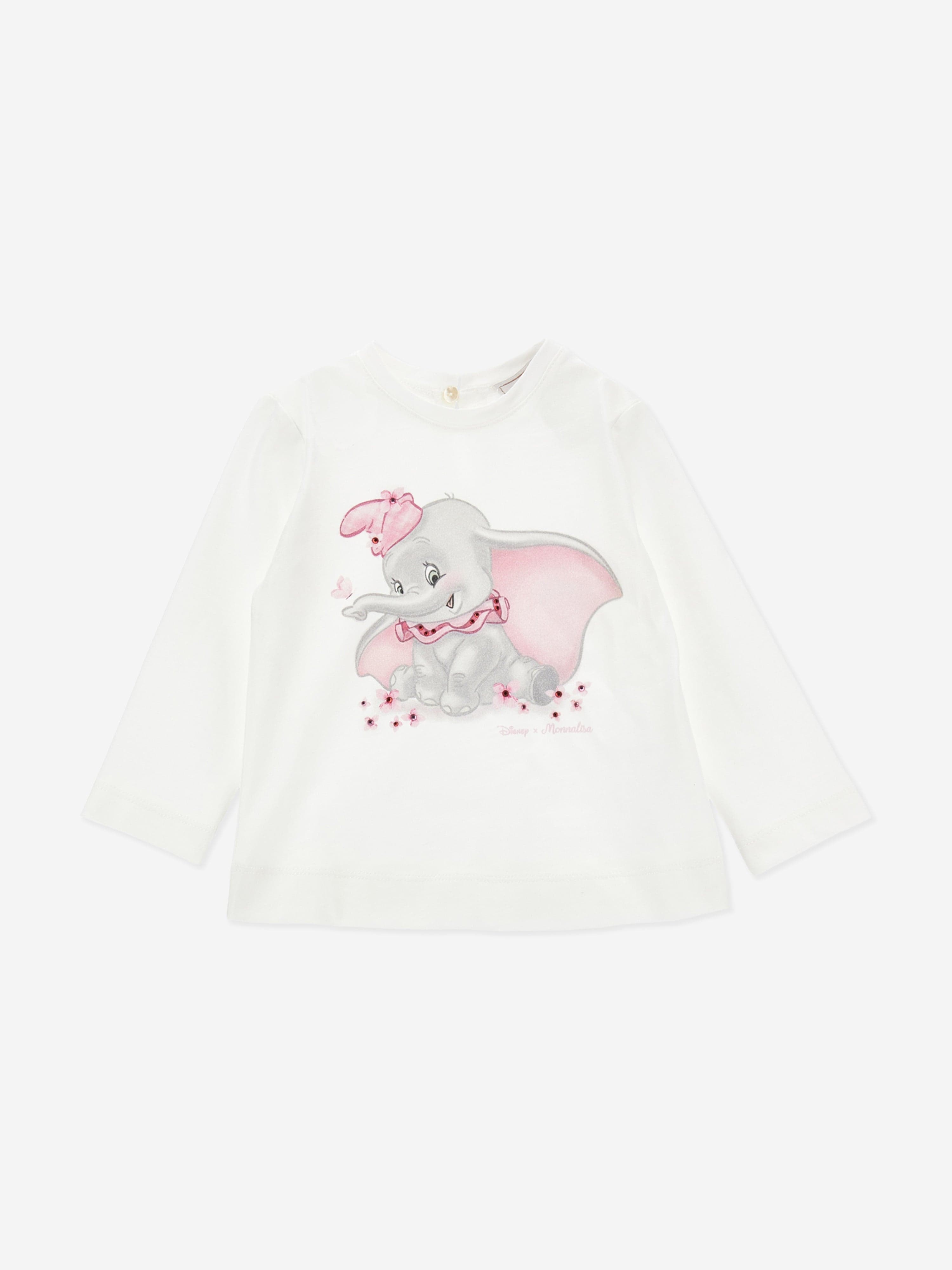 Monnalisa Baby Girls Long Sleeve Dumbo T-Shirt in Ivory 9 Months By Childsplay Clothing