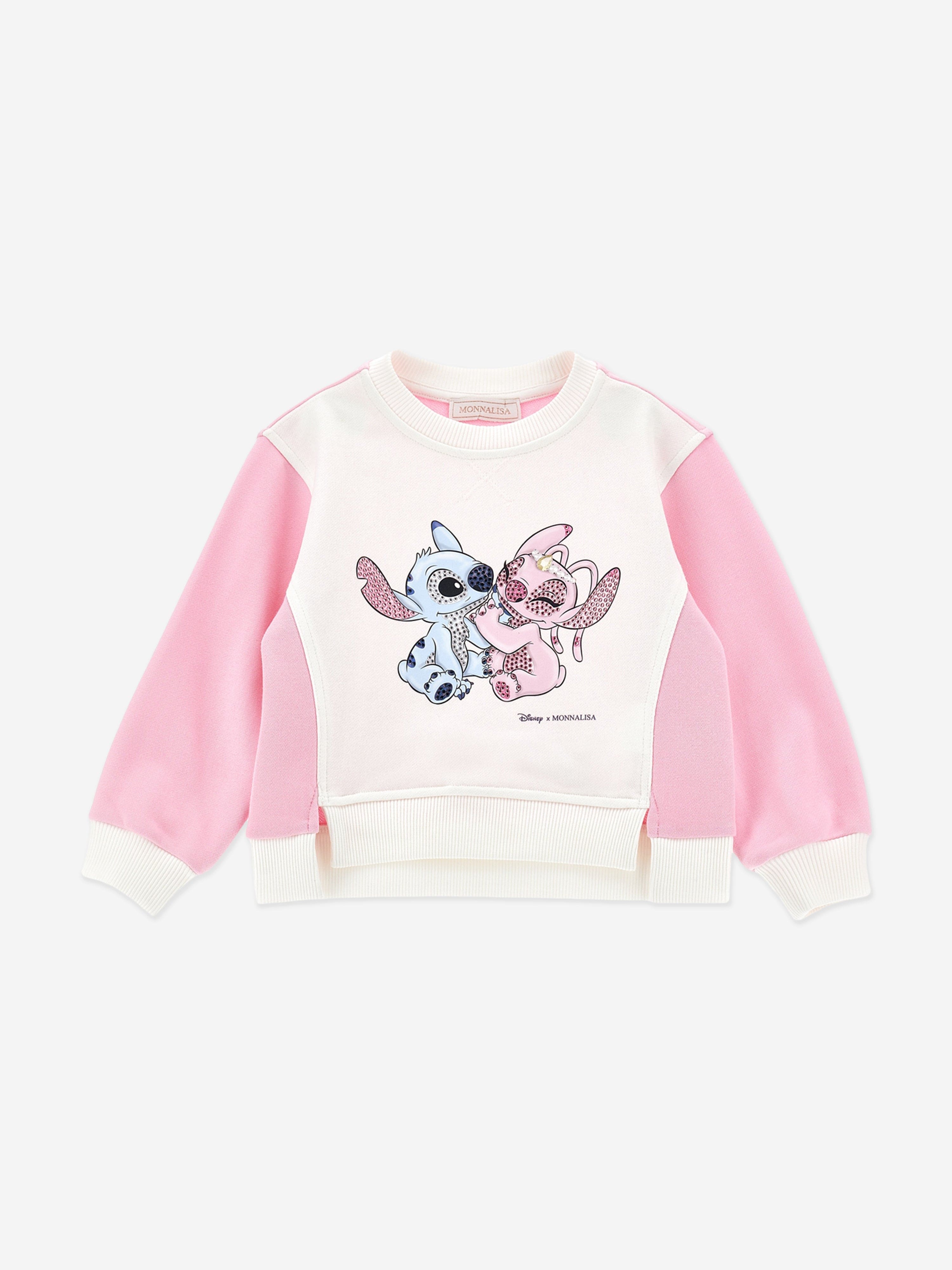 Monnalisa Girls Stitch and Angel Disney Sweatshirt in Ivory 3 Years By Childsplay Clothing