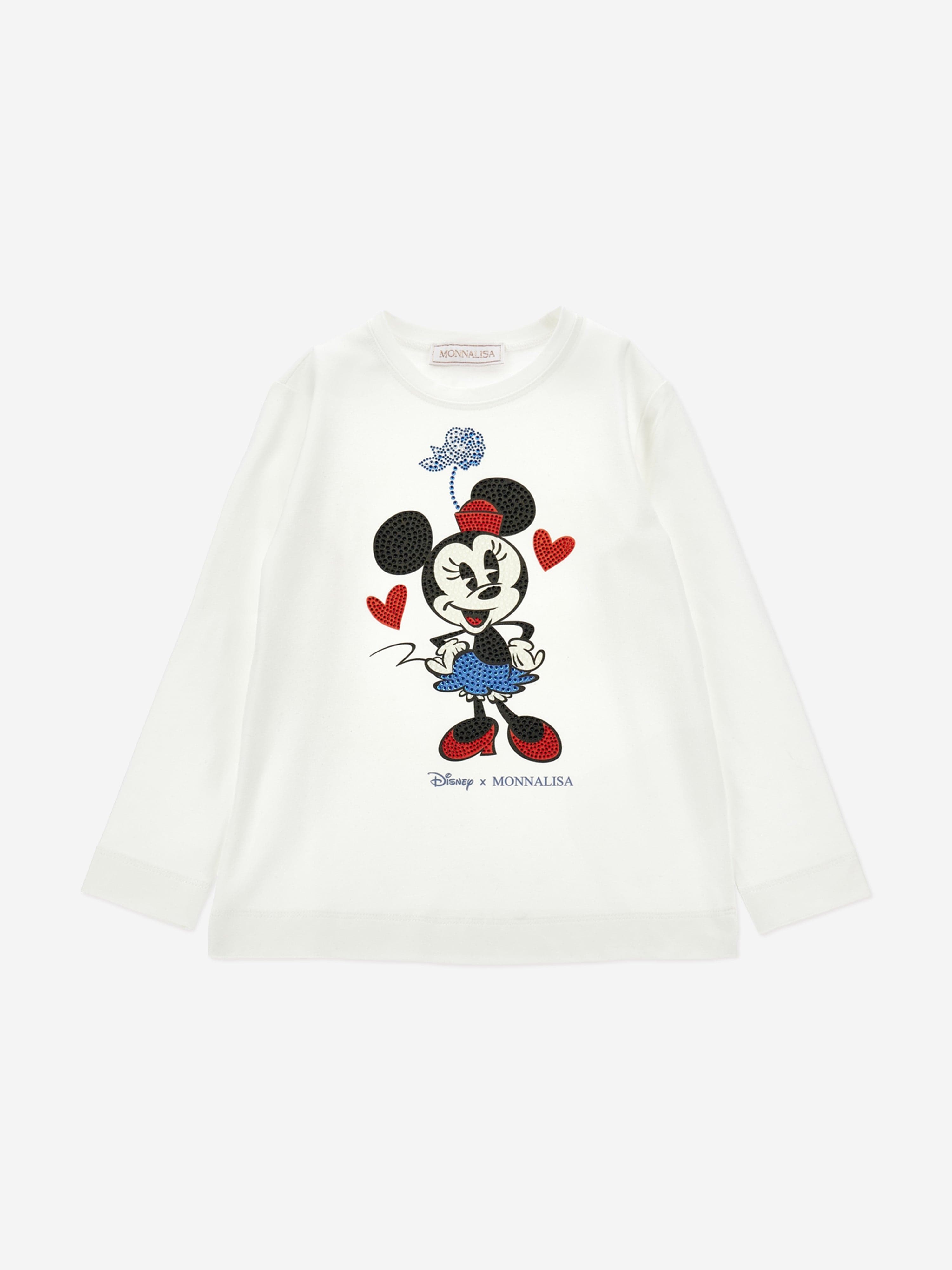 Monnalisa Girls Long Sleeve Diamante Minnie T-Shirt in Ivory 5 Years By Childsplay Clothing