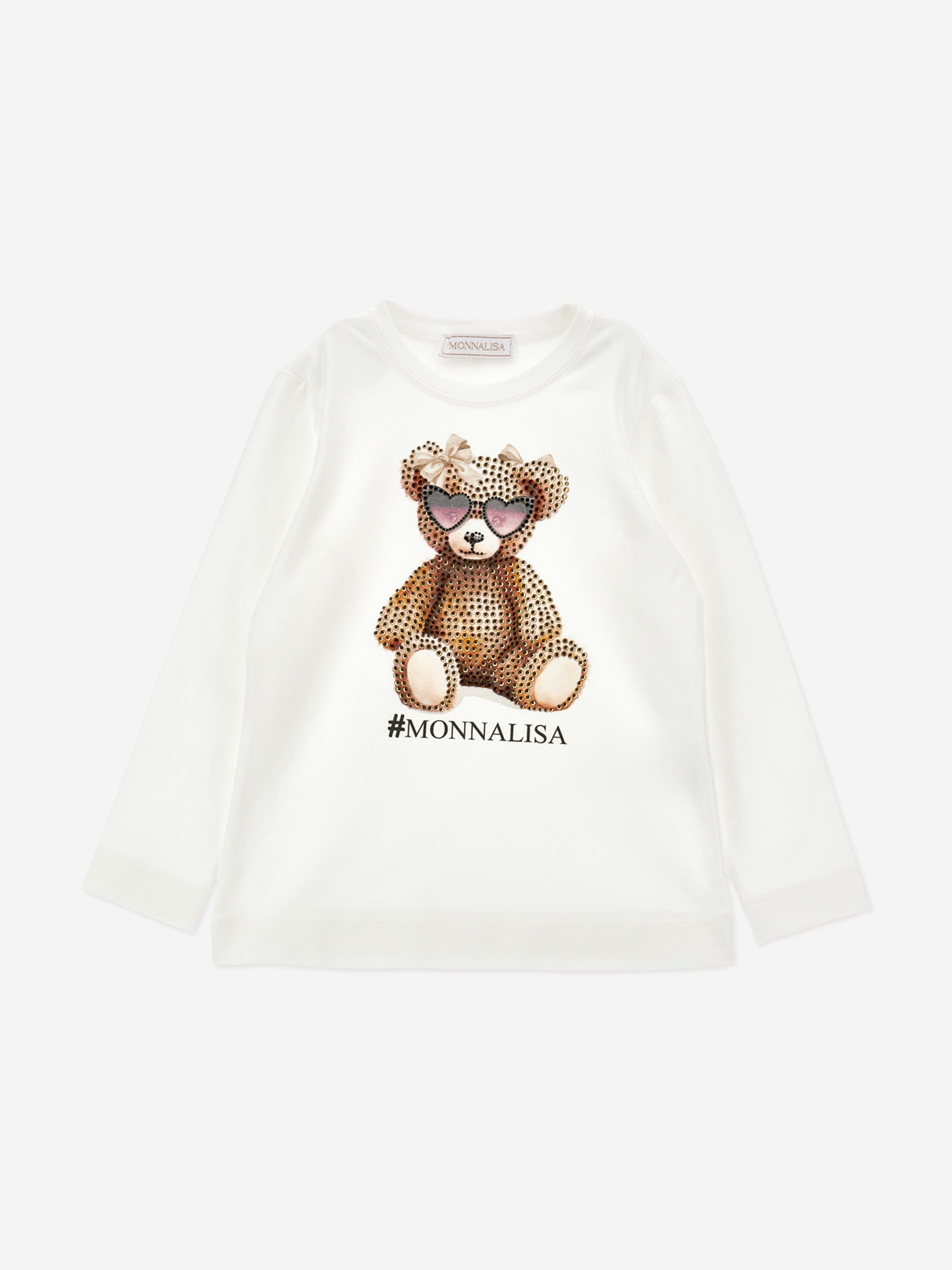 Monnalisa Girls Long Sleeve Teddy Bear T-Shirt in Ivory 2 Years By Childsplay Clothing