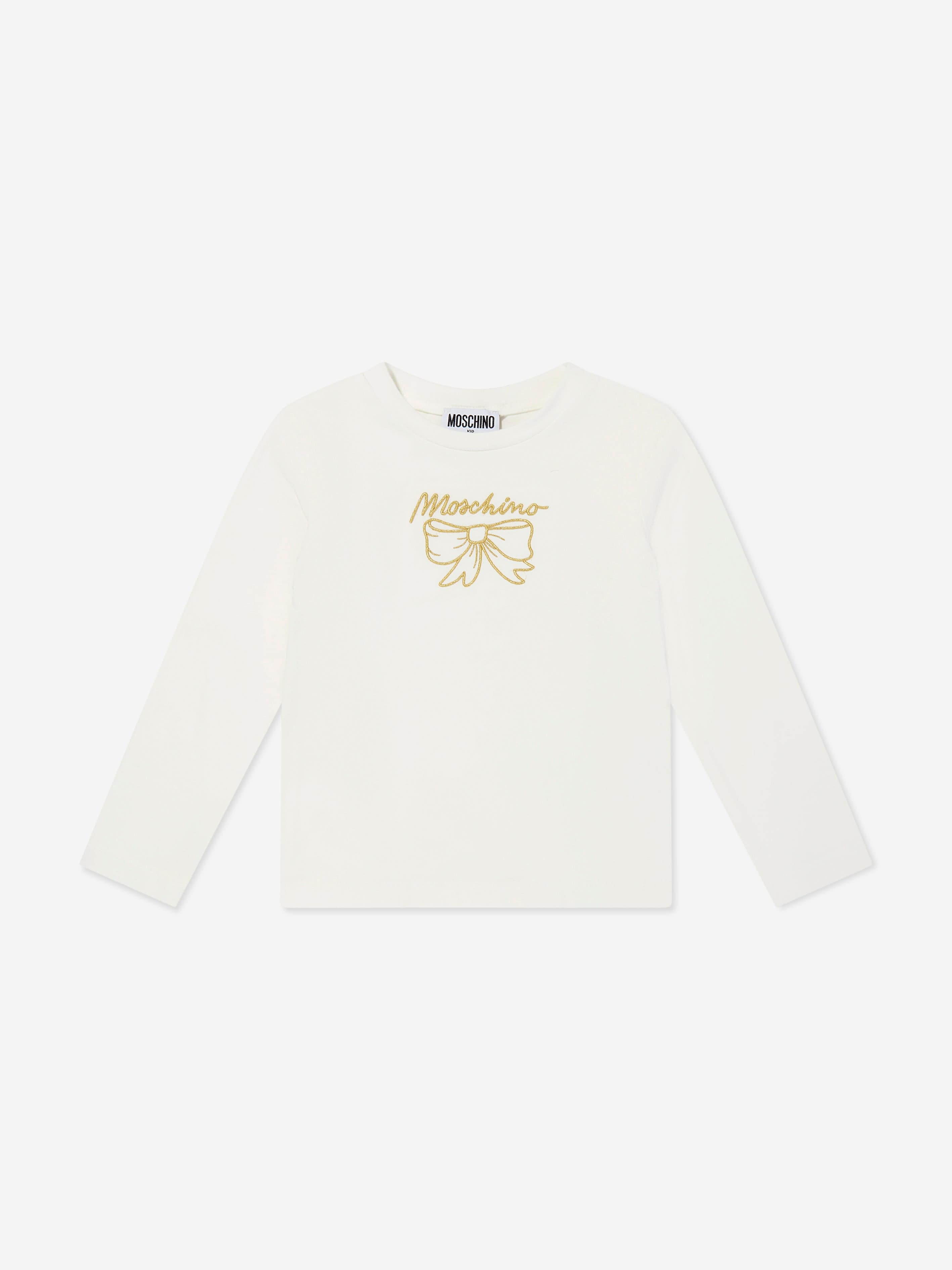 Moschino Girls Long Sleeve Bow T-Shirt in Ivory 5 Years By Childsplay Clothing