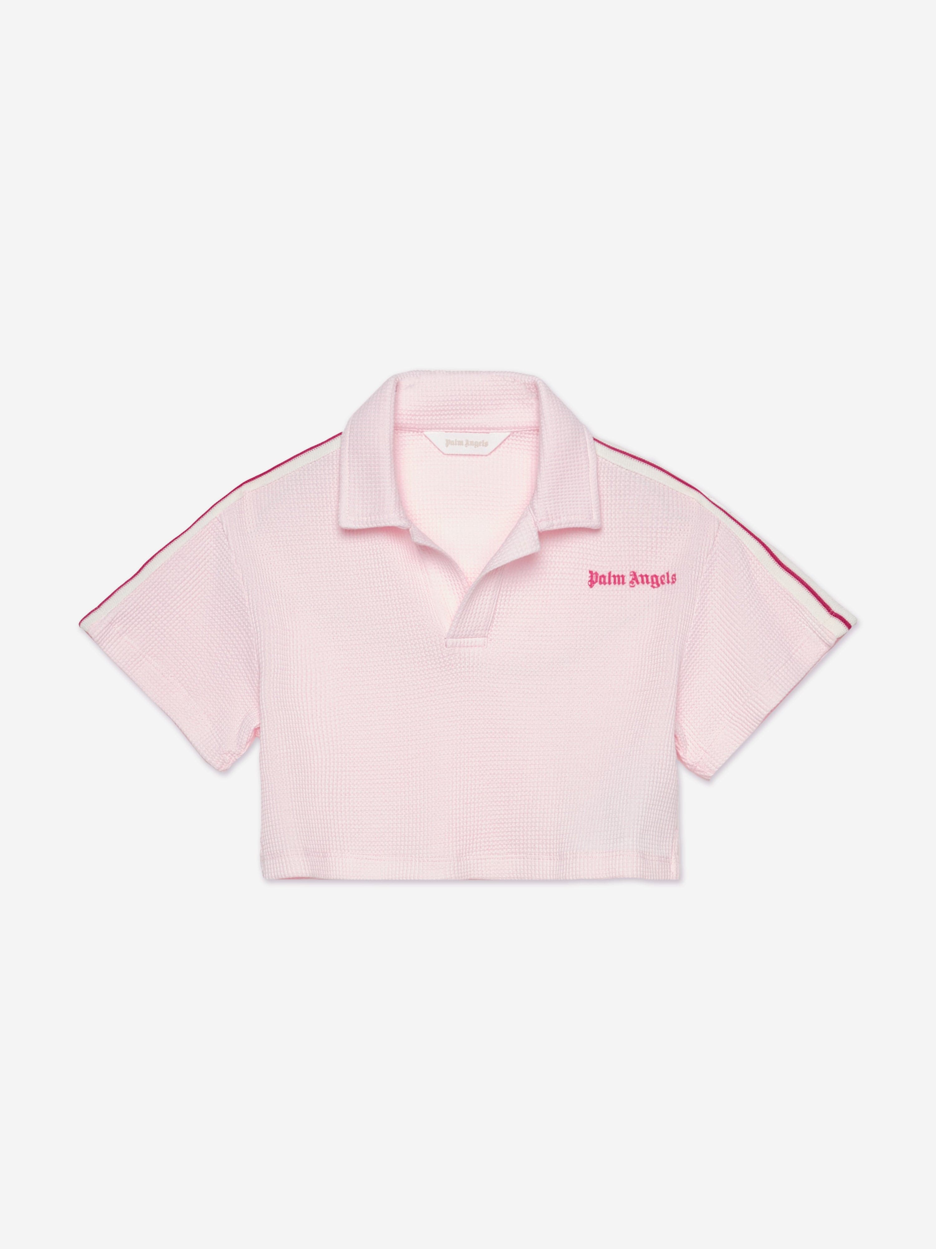 Palm Angels Girls Knit Track Cropped Polo Shirt in Pink 12 Years By Childsplay Clothing