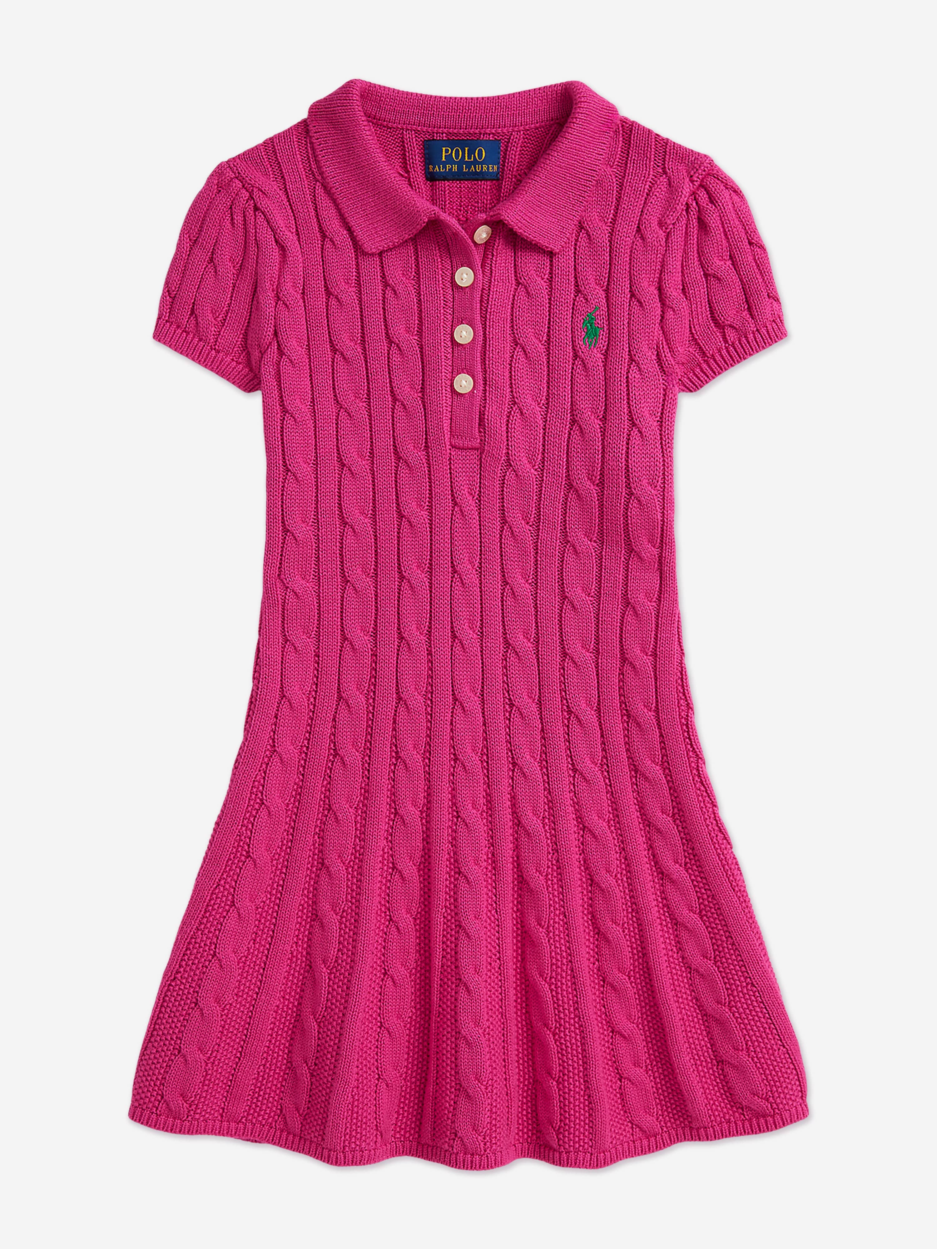 Ralph Lauren Girls Classic Cable Knit Dress in Pink 12-14 YRS (L) By Childsplay Clothing