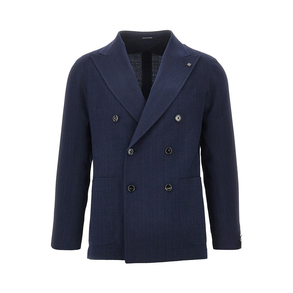 TAGLIATORE Chevron wool-blend double-breasted jacket Man 48