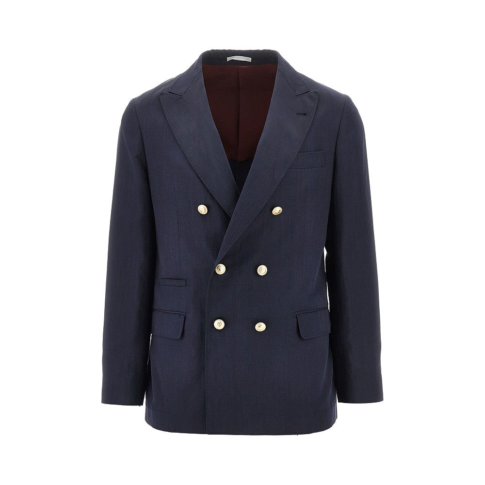 BRUNELLO CUCINELLI Silk and linen twill double-breasted jacket Man 48