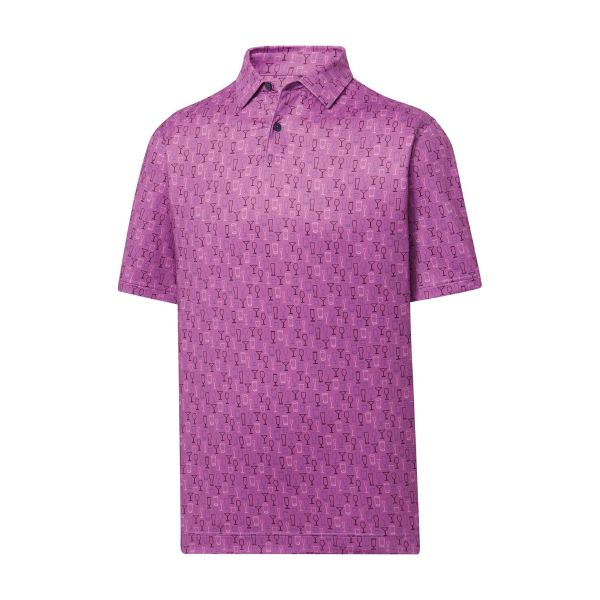 FootJoy Golf Glass Print Lisle Self Collar Polo Orchid Medium